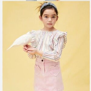 JCREW Crewcuts girls M rainbow metallic striped seersucker dress shirt